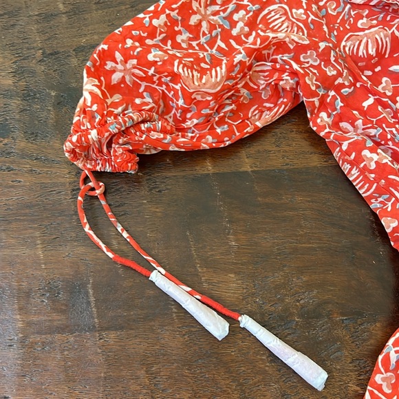 CLEOBELLA Blair Mini Dress Tassel-Cuff Ruffle Floral Paisley Coral XS - Picture 9 of 15